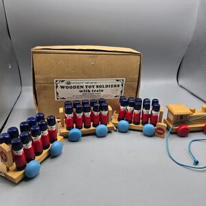 Vintage 1986 Chadwick Wooden Toy Soldiers with Train Set of 30 Figures 96774